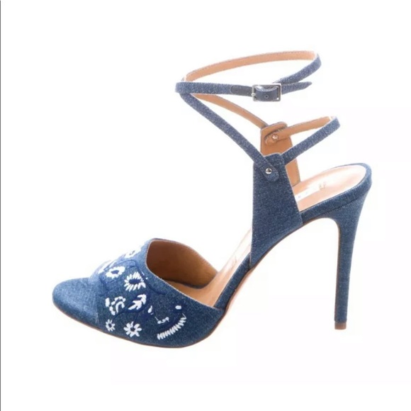 Veronica Beard Shoes - Veronica Beard Denim Floral Embroidered Sandals 37